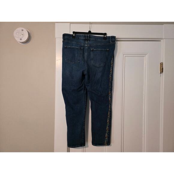 Knox Rose Mid Rise Straight Jeans Size 14W Embroidered Tuxedo Stripe Tapered - Picture 1 of 8